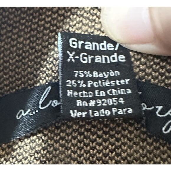 A Love Story Sweater L/XL Tan Black Striped Sleeve Mock Neck Oversized Knit Top - Picture 5 of 7